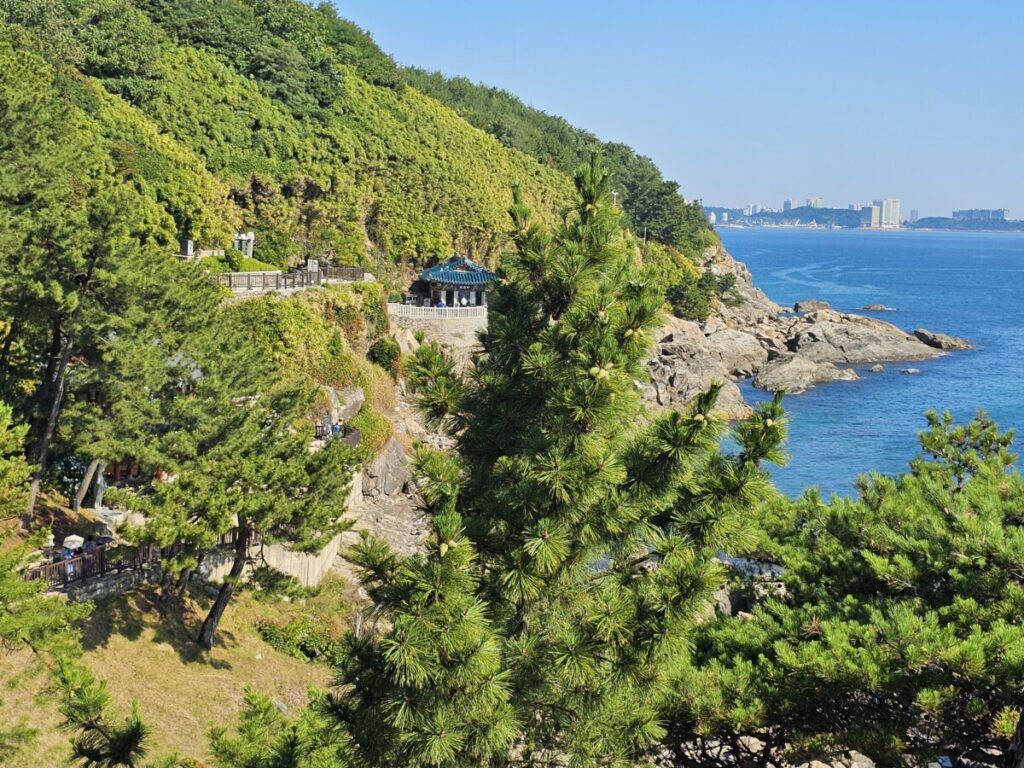 후문 주차장에서 바라본 낙산사 홍련암과 동해 바다 전경